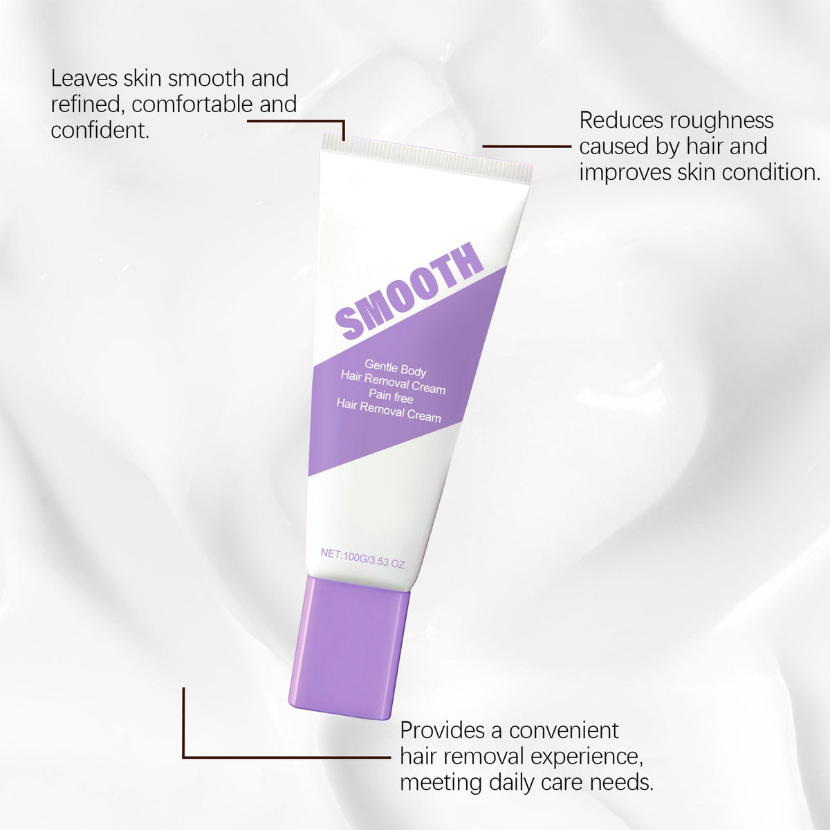 Smooth skin after using hair removal cream
