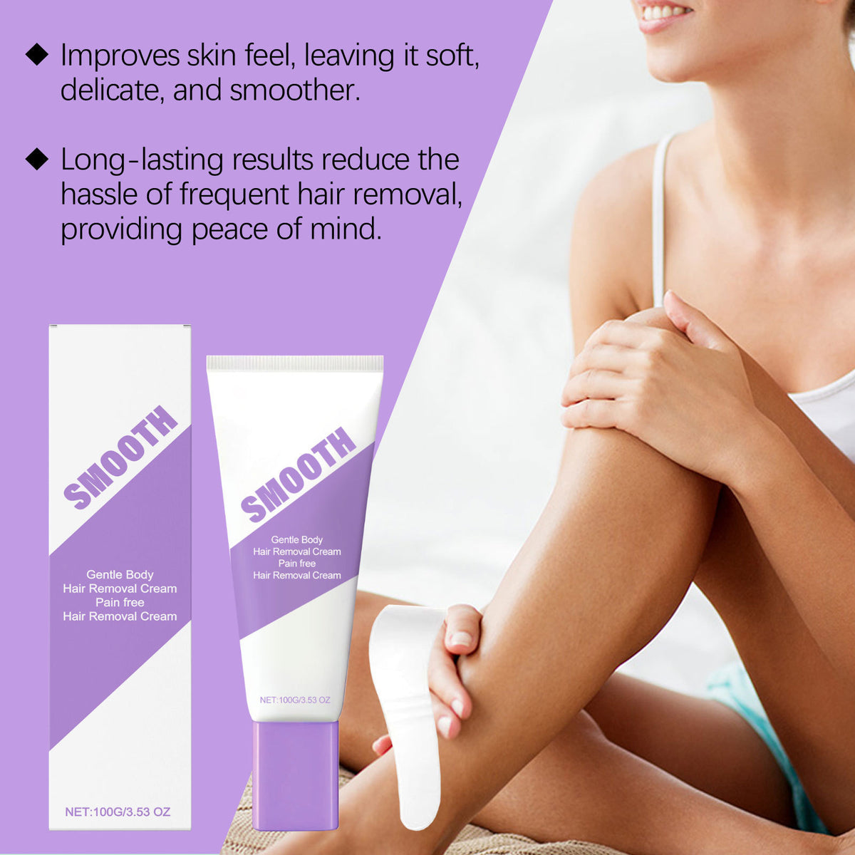 Hair removal cream applied to skin